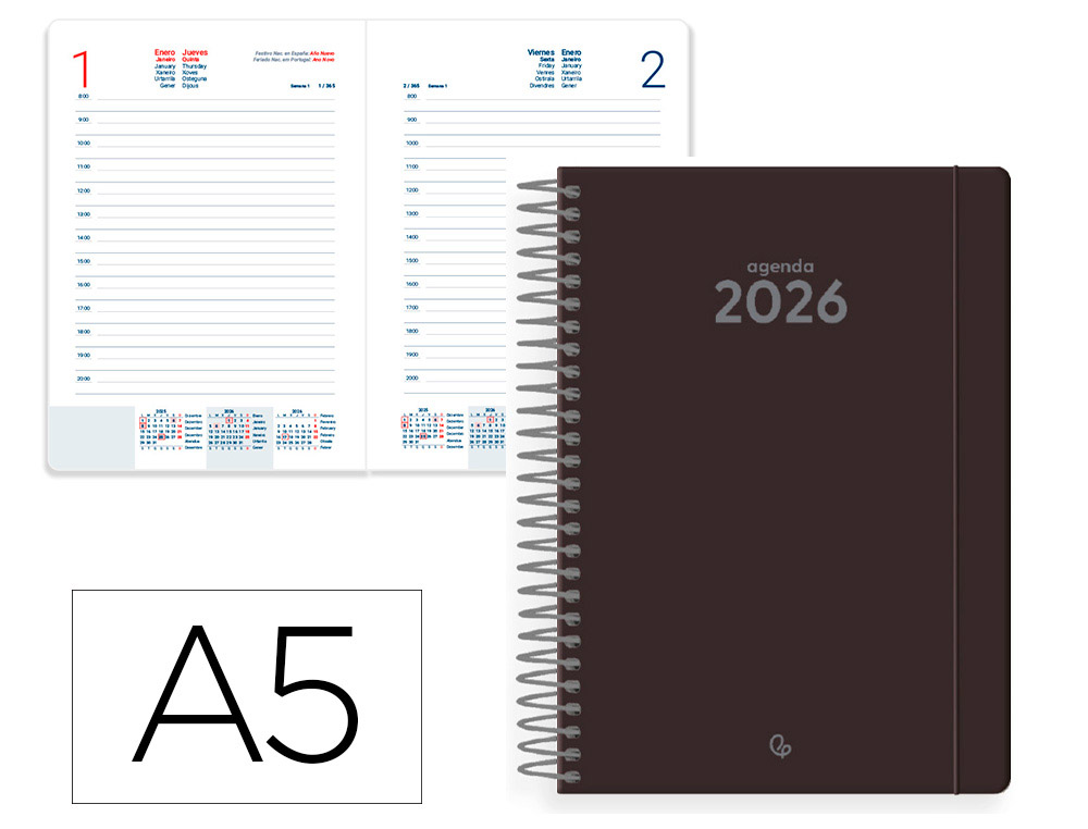 AGENDA ESPIRAL LIDERPAPEL CLASSIC A5 2026 DIA PAGINA PRETO PAPEL 70 GR FSC