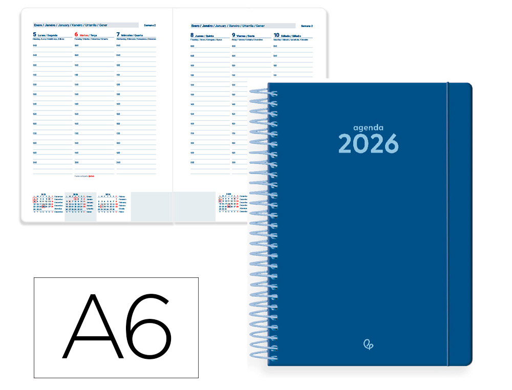 AGENDA ESPIRAL LIDERPAPEL CLASSIC A6 2026 SEMANA VISTA AZUL ESCURO PAPEL 70 GR FSC