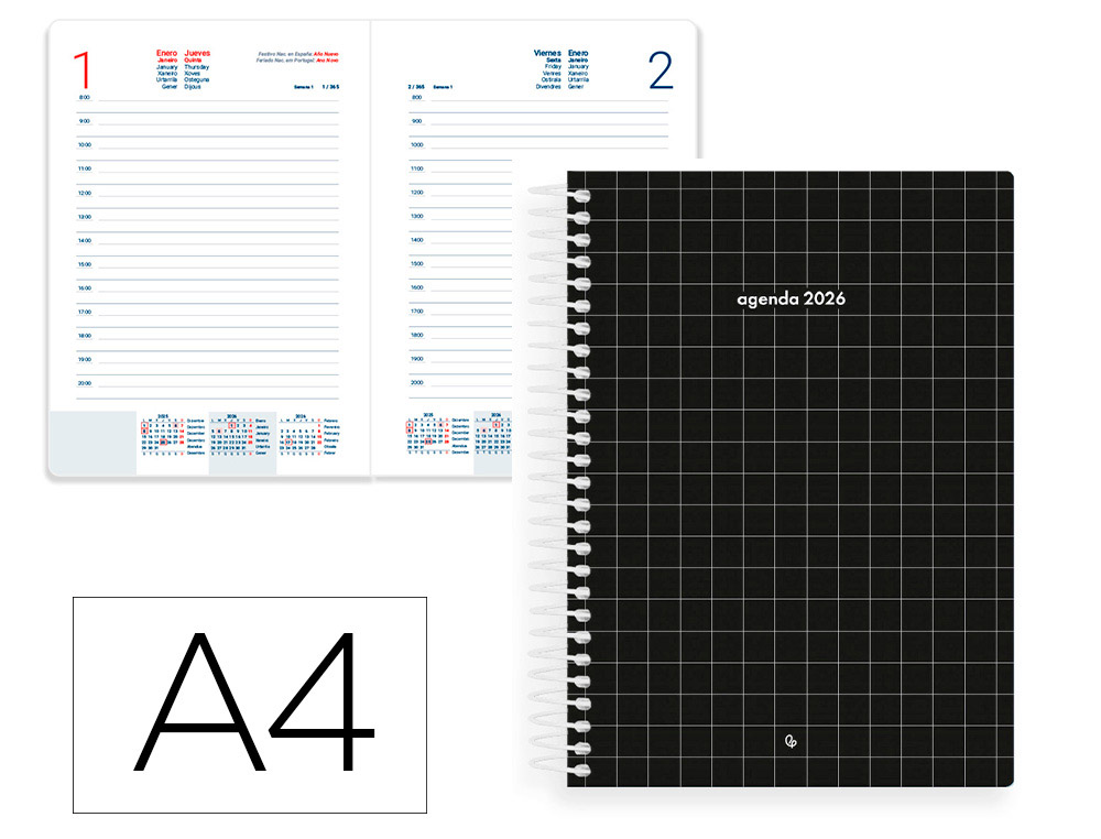 AGENDA ESPIRAL LIDERPAPEL GAZI A4 2026 DIA PAGINA PRETO PAPEL 70 GR FSC