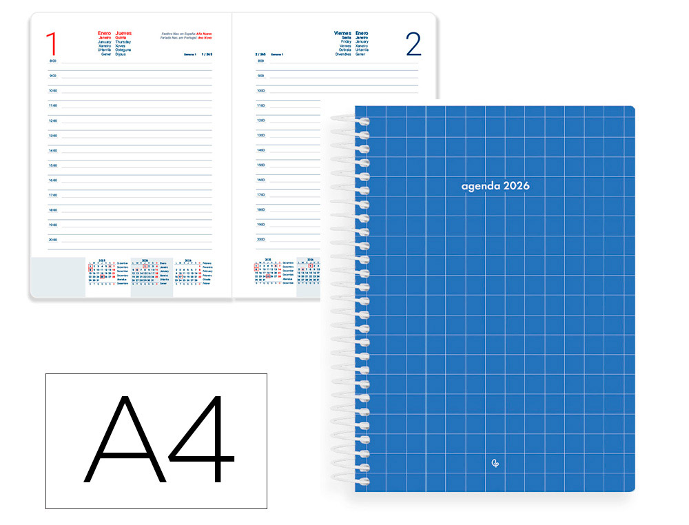 AGENDA ESPIRAL LIDERPAPEL GAZI A4 2026 DIA PAGINA AZUL ESCURO PAPEL 70 GR FSC