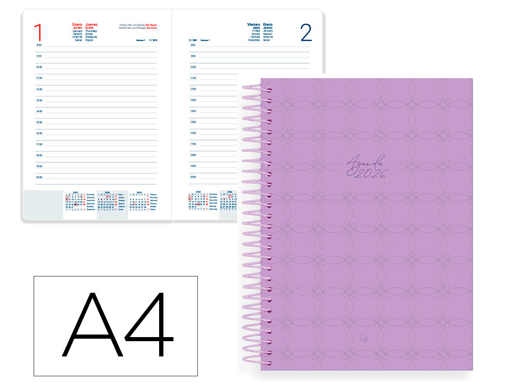 AGENDA ESPIRAL LIDERPAPEL PERISSA A4 2026 DIA PAGINA ROXO PAPEL 80 GR FSC