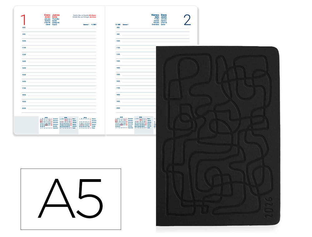 AGENDA ENCADERNADA LIDERPAPEL ICARIA A5 2026 DIA PAGINA PRETO PAPEL 70 GR FSC