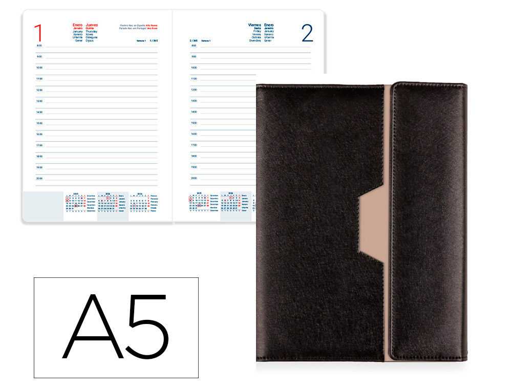 AGENDA ENCADERNADA LIDERPAPEL NERO 15X21 2026 DIA PAGINA PRETO PAPEL 70 GR FSC