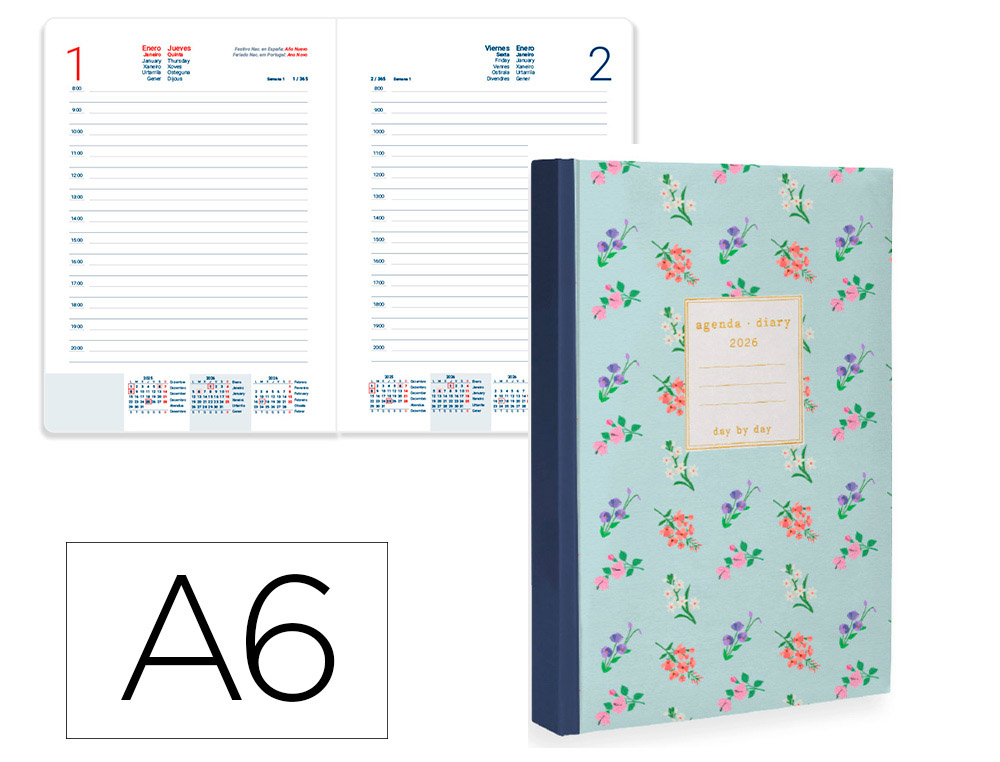 AGENDA ENCADERNADA LIDERPAPEL NOMI A6 2026 DIA PAGINA AZUL PAPEL 70 GR FSC