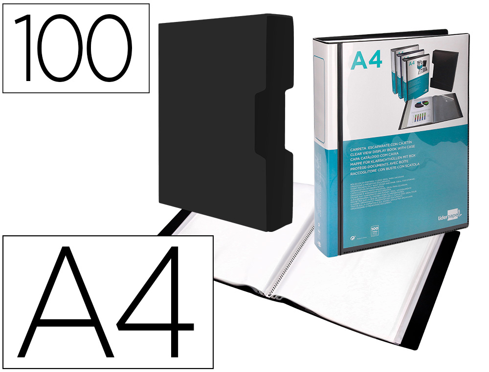 CAPA CATALOGO LIDERPAPEL 100 BOLSAS DIN A4 PRETA COM CAIXA