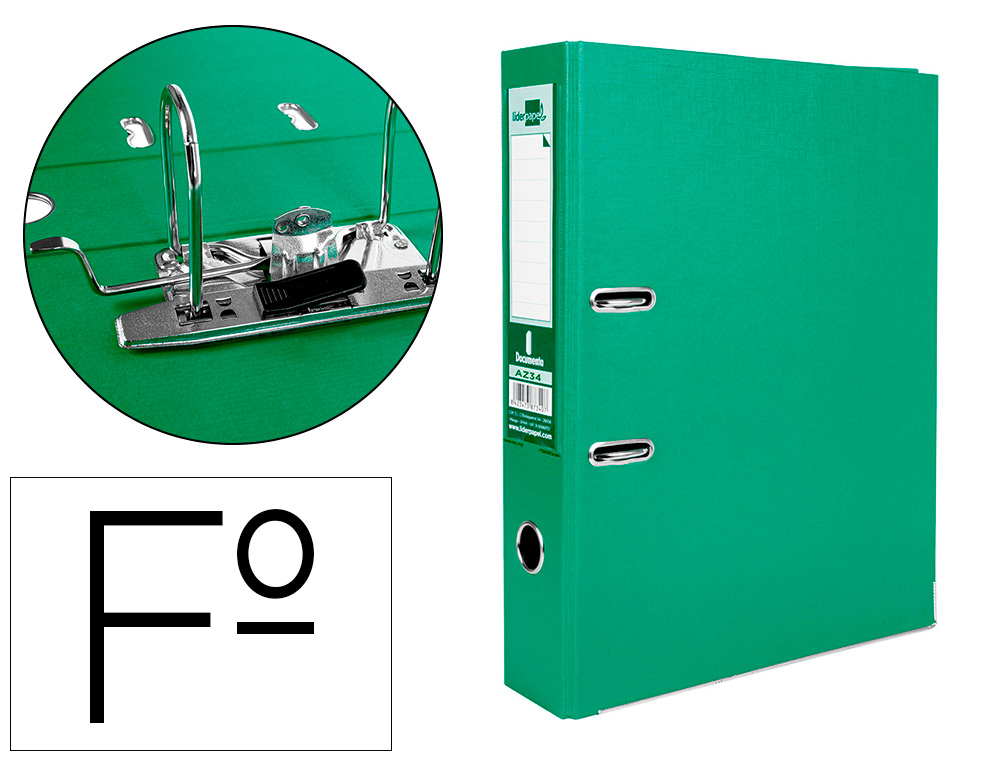 PASTA DE ARQUIVO DE ALAVANCA LIDERPAPEL DOCUMENTA PVC FOLIO LOMBADA 75 MM VERDE