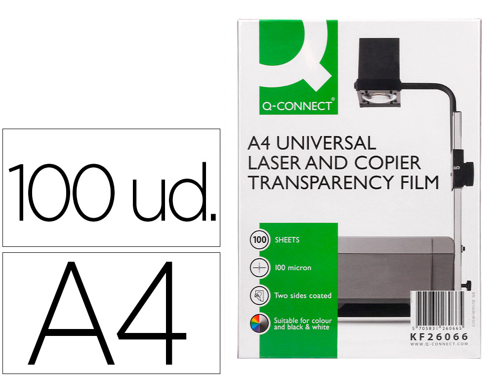 ACETATO Q-CONNECT DIN A4 PARA FOTOCOPIAS A DUAS FACES CAIXA COM 100 UNIDADES