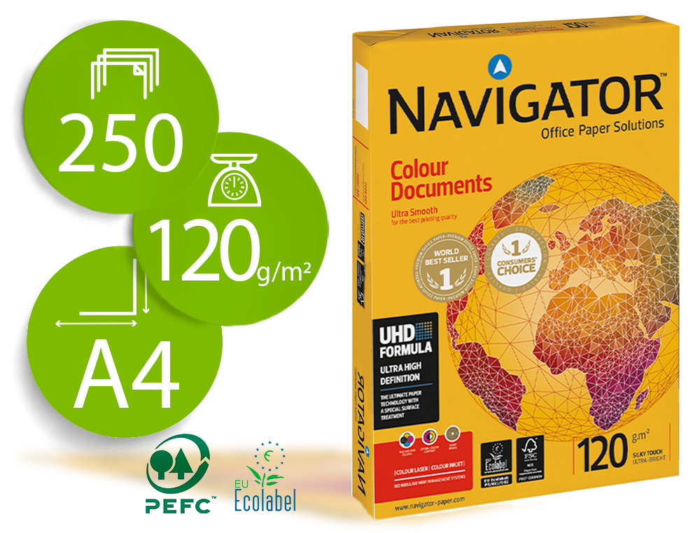 PAPEL FOTOCOPIA NAVIGATOR DIN A4 120 GR EMBALAGEM DE 250 FOLHAS