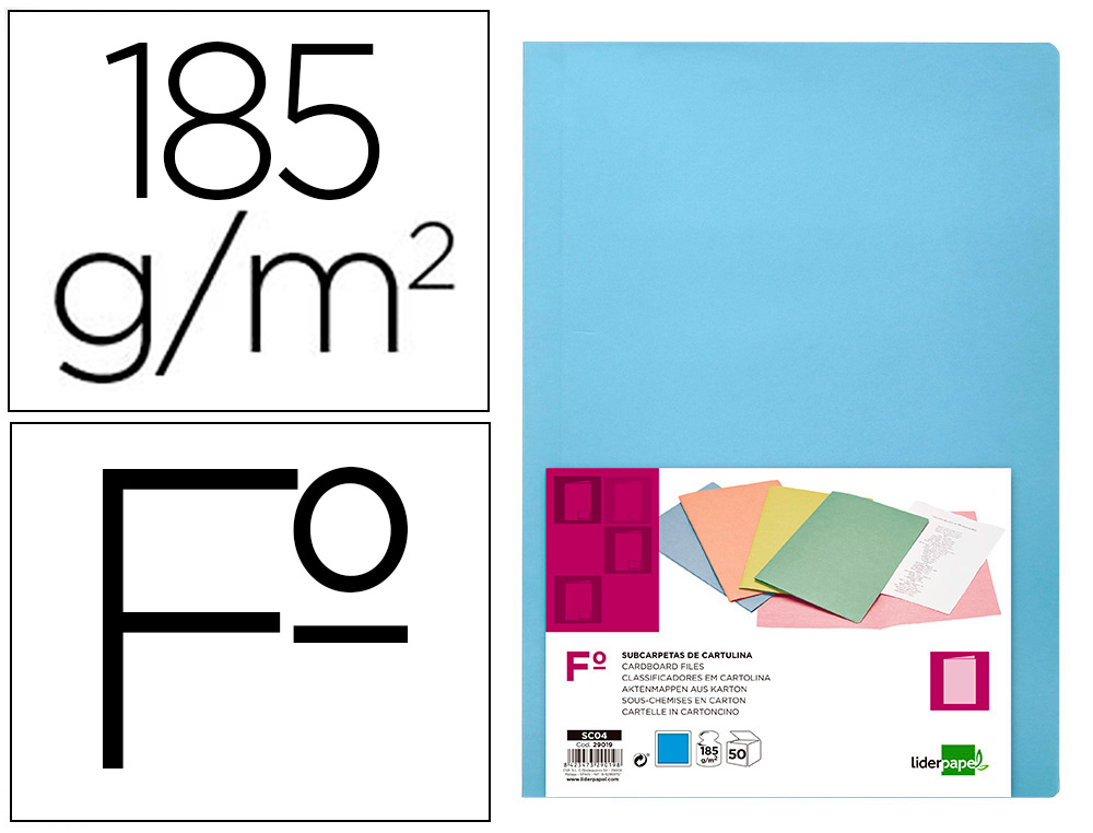 CLASSIFICADOR LIDERPAPEL EM CARTOLINA DE 180 GRS, FOLIO, CELESTE INTENSO