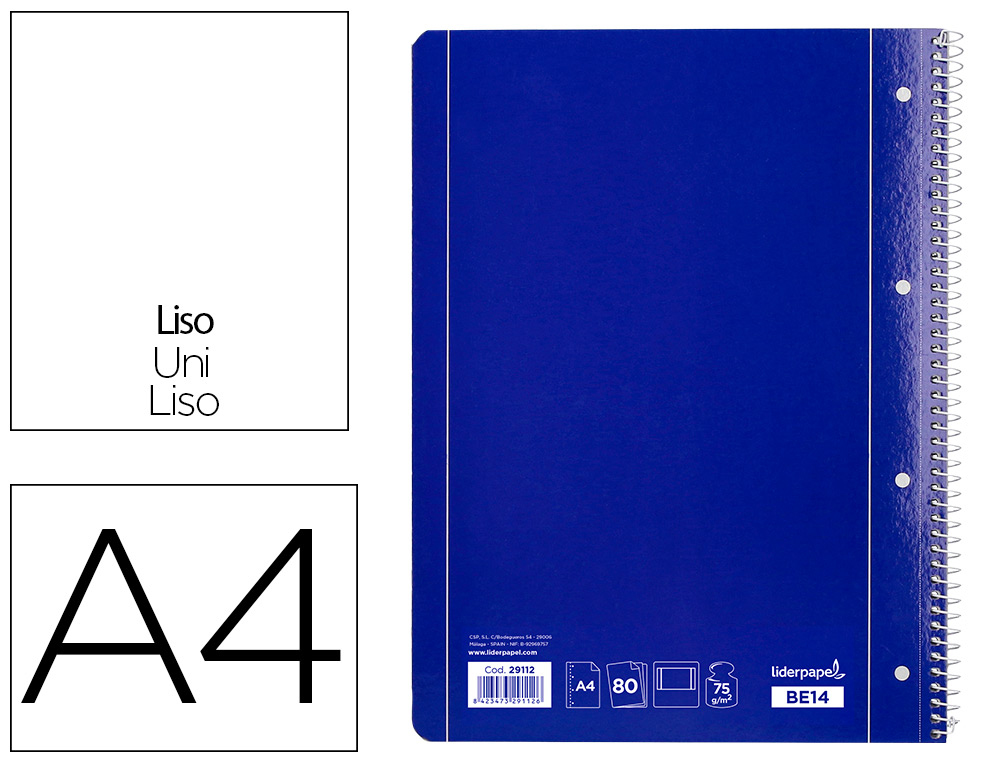 CADERNO ESPIRAL LIDERPAPEL CAPA AZUL MICRO 80 F DIN A4 LISO