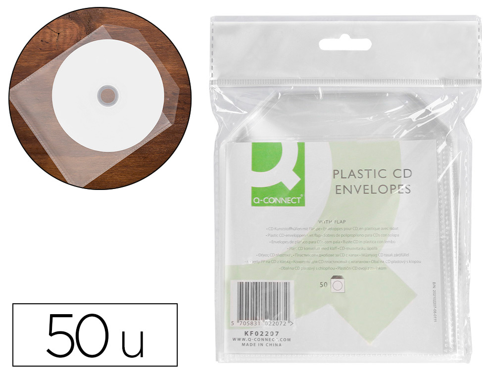 BOLSA DE POLIPROPILENO Q-CONNECT PARA CD / DVD PACK DE 50 UNIDADES