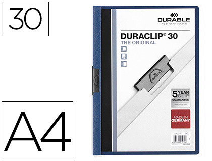 BOLSA DOSSIER DURABLE COM CLIP LATERAL DIN A4 AZUL 30 FOLHAS ESCURO