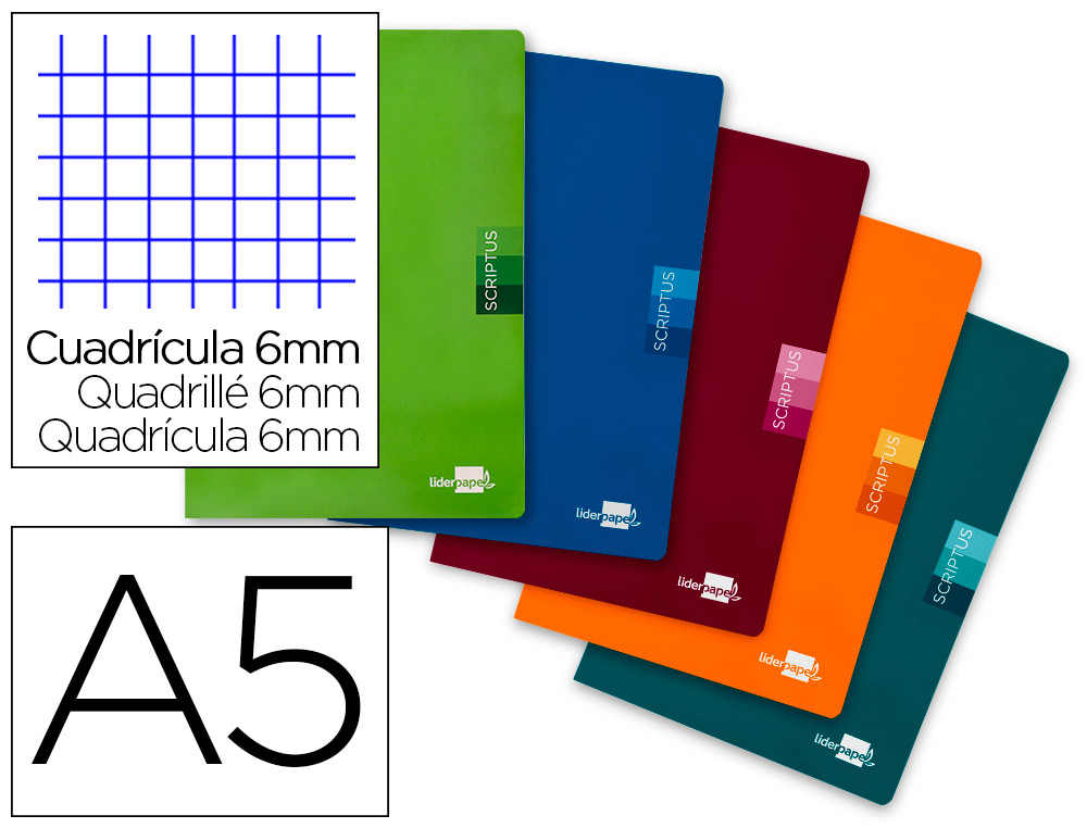 CADERNO ESCOLAR LIDERPAPEL SCRIPTUS 48F DIN A5 QUADRICULADO 6 MM PAPEL 90 GR