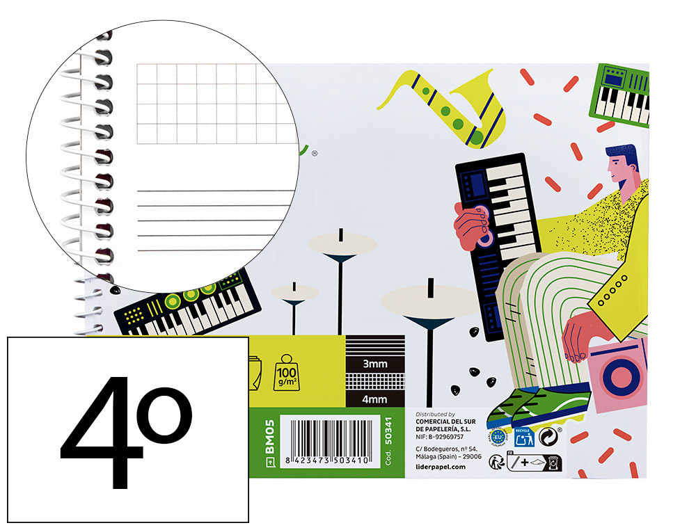 BLOCO MUSICA LIDERPAPEL PENTAGRAMA 3MM MAIS QUADRICULA DE 4MM PARA ANOTACOES QUARTO 20 FOLHAS 100 GR