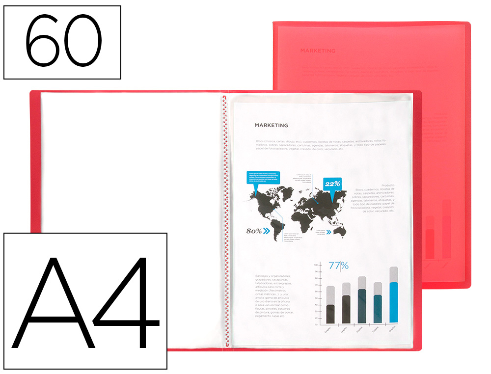 CAPA CATALOGO LIDERPAPEL 60 BOLSAS POLIPROPILENO DIN A4 TRASLUCIDA VERMELHO FROSTY