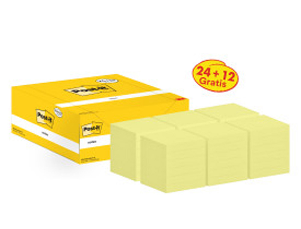 BLOCO DE NOTAS ADESIVAS TIRA E POE POST-IT 76X76MM -PACK PROMOCIONAL 24+12