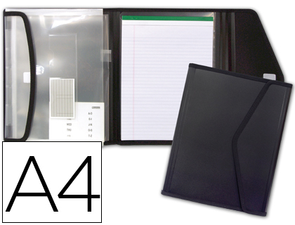 PASTA PORFOLIO LIDERPAPEL PORTA DOCUMENTOS POLIPROPILENO COM 5 BOLSAS E BLOCO DE NOTAS FECHO DE VELCRO DIN DIN A4PRETO