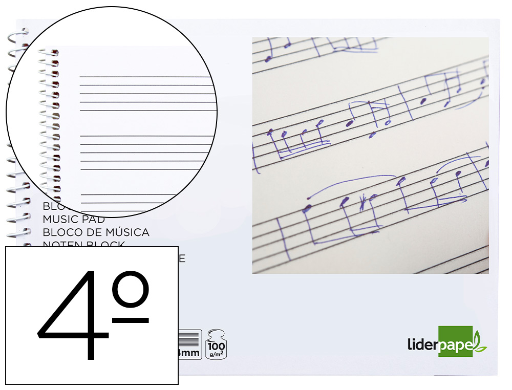 BLOCO MUSICA LIDERPAPEL QUARTO 20 FOLHAS 100 GR PENTAGRAMA COM 4 MM DE ENTRELINHAS