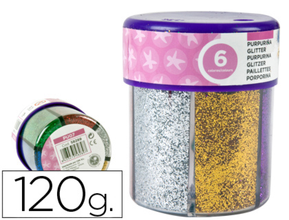 PURPURINA LIDERPAPEL FANTASIA CORES METALICAS 6 CORES SORTIDAS FRASCO DE 120 GR