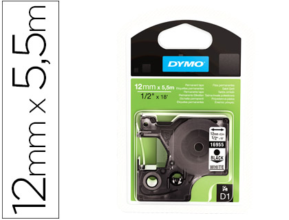 FITA DYMO PRETO BRANCO 12 MM X 5,5 MT D1 POLYESTER ADESIVO PERMANENTE