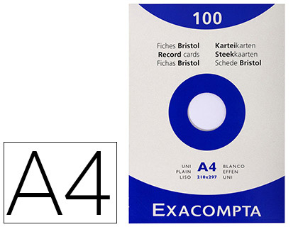 FICHAS EM CARTOLINA EXACOMPTA DIN A4 BRANCAS 205 GR PACK DE 100 UNIDADES