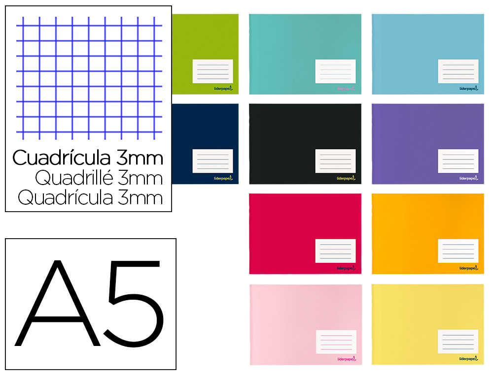 CADERNO AGRAFADO LIDERPAPEL DIN A5 32 F QUADRICULA 3 MM COM MARGEM CORES SORTIDOIS