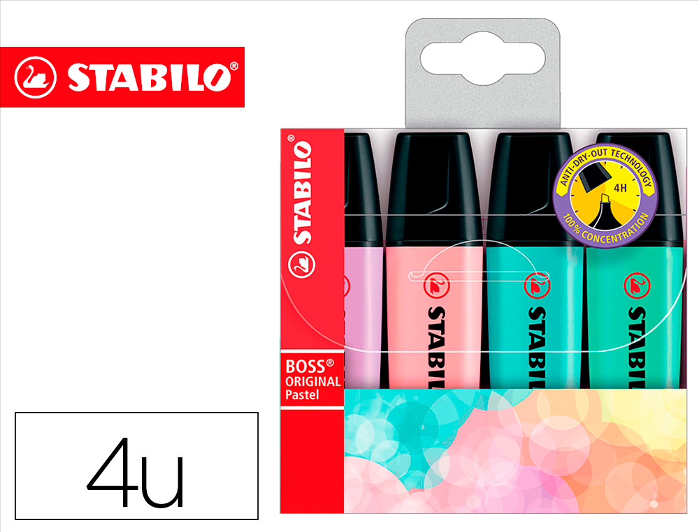 MARCADOR FLUORESCENTE STABILO BOSS 70 PASTEL ESTOJO DE 4 UNIDADES SORTIDAS