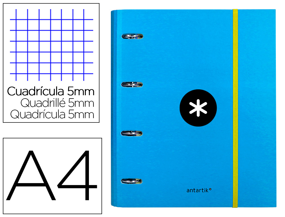 PASTA ANTARTIK COM RECARGA E ABA DIN A4 QUADRICULA 5MM FORRADA 4 ANEIS 40MM COR AZUL