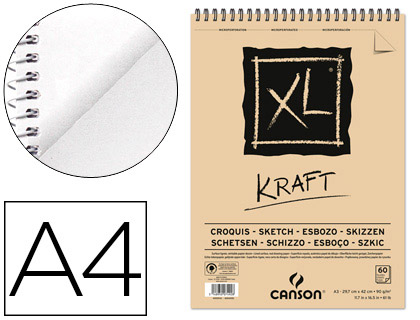 BLOCO DE DESENHO ESBOO CANSON XL KRAFT DIN A4 KRAFT BEGE ESPIRAL 21X29,7 CM 60 FOLHAS 90 GR