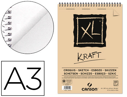 BLOCO DE DESENHO ESBOO CANSON XL KRAFT DIN A3 KRAFT BEGE ESPIRAL 29,7X42 CM 60 FOLHAS 90 GR