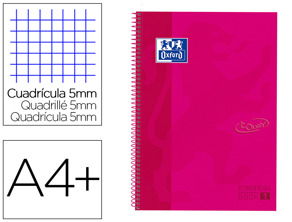 CADERNO ESPIRAL OXFORD EBOOK 1 CAPA EXTRADURA DIN A4+ 80 F QUADRICULA 5 MM ROSA FRAMBOESA TOUCH
