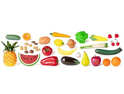 JOGO MINILAND SORTIDO DE LEGUMES E FRUTAS 36 PECAS