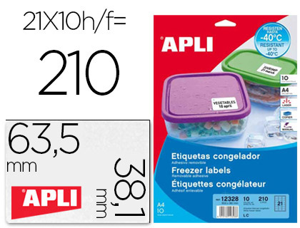 ETIQUETAS ADESIVAS APLI 12328 MEDIDAS 63,5X38,1 MM PARA CONGELADOS CAIXA COM 10 FOLHAS A4 COR BRANCA DIRETIVA EUROPEIA A