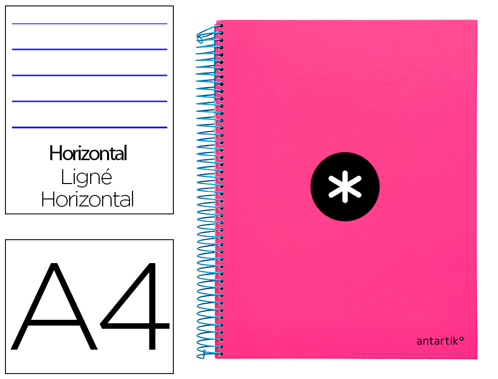 CADERNO ESPIRAL DIN A4 ANTARTIK CAPA FORRADA 120 F 100 GR PAUTADO 5 BANDAS DE CORES 4 FUROS COR ROSA F.