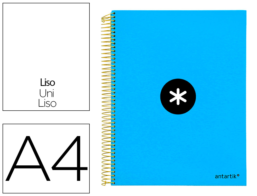 CADERNO ESPIRAL DIN A4 ANTARTIK CAPA FORRADA 120 F 100 GR LISO COM BANDAS DE CORES 4 FUROS COR AZUL
