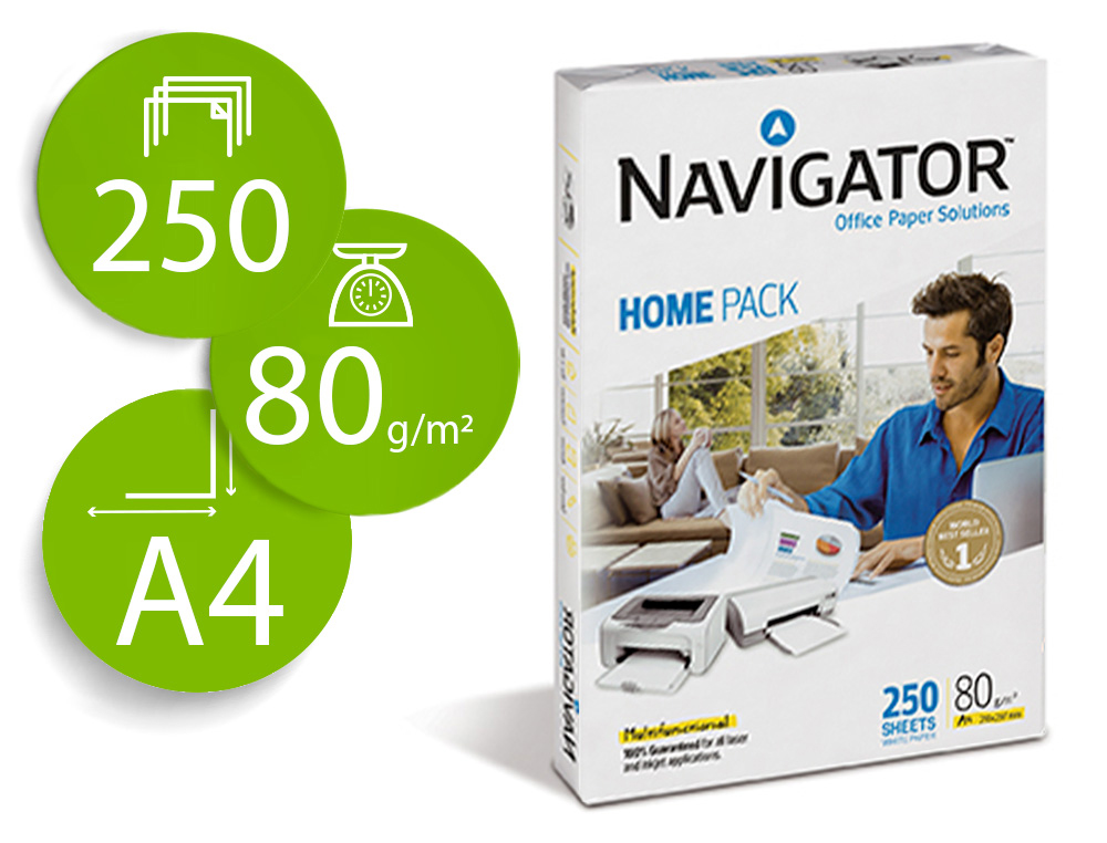 PAPEL FOTOCOPIA NAVIGATOR HOME DIN A4 80 GR EMBALAGEM DE 250 FOLHAS