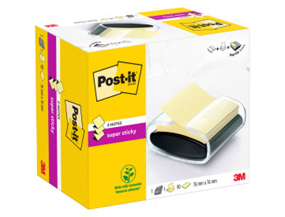 DISPENSADOR BLOCO DE NOTAS ADESIVAS POST-IT SUPER STICKY Z NOTE COR PRETO COM 1 BLOCO 76X76 MM