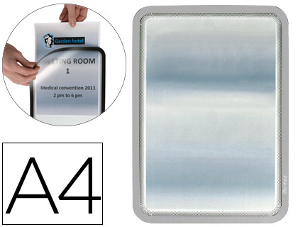 MOLDURA PORTA-ANUNCIO ADESIVA COM FECHO MAGNETICO TARIFOLD DIN A4 EM PVC COR PRATA PACK DE 2 UNIDADES