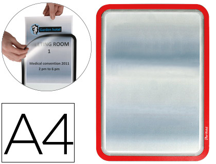 MOLDURA PORTA-ANUNCIO ADESIVA COM FECHO MAGNETICO TARIFOLD DIN A4 EM PVC COR VERMELHO PACK DE 2 UNIDADES