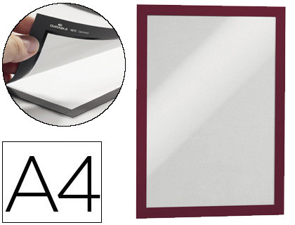 MOLDURA PORTA ANUNCIOS DURABLE MAGNETICO DIN A4 DORSO ADESIVO REMOVIVEL COR VERMELHO PACK DE 2 UNIDADES