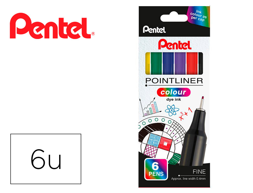 MARCADOR PENTEL DE FIBRA POINTLINER 0,4 MM CARTEIRA DE 6 UNIDADES