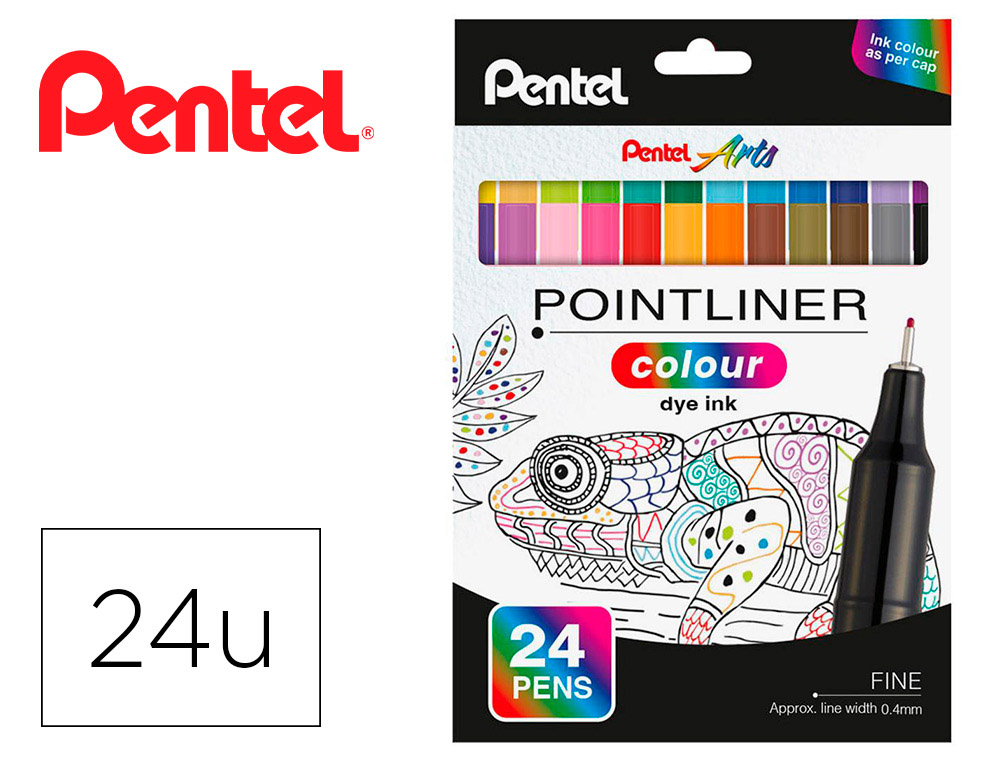 MARCADOR PENTEL DE FIBRA POINTLINER 0,4 MM CARTEIRA DE 24 UNIDADES