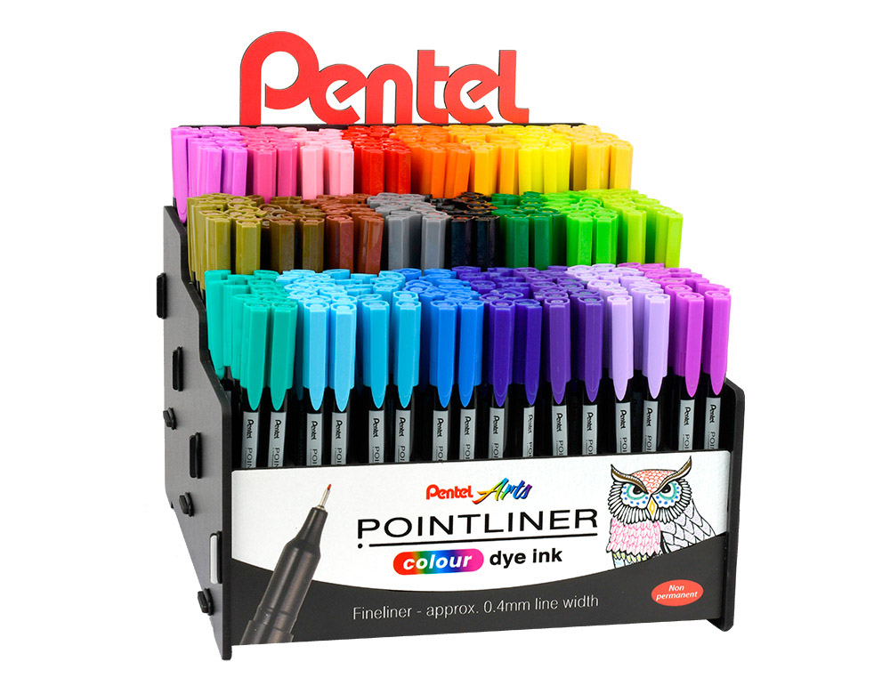 MARCADOR PENTEL DE FIBRA POINTLINER 0,4 MM EXPOSITOR COM 288 UNIDADES