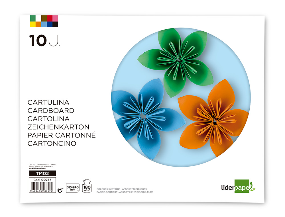 BLOCO TRABALHOS MANUAIS LIDERPAPEL CARTOLINA 240X315MM 10 FOLHAS CORES SORTIDAS