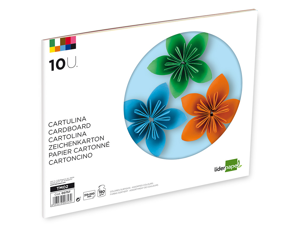 BLOCO TRABALHOS MANUAIS LIDERPAPEL CARTOLINA 240X315MM 10 FOLHAS CORES SORTIDAS