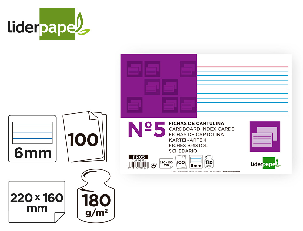 FICHAS EM CARTOLINA, EMB. COM 100, 160X220 MM, PAUTADO