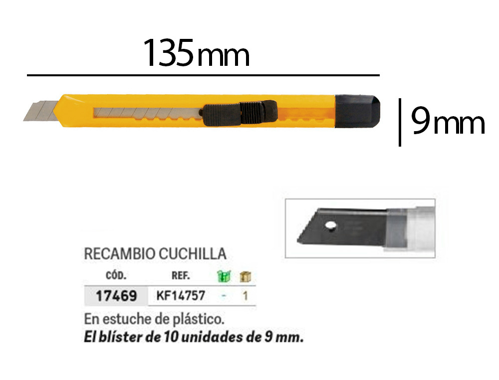 X-ATO Q-CONNECT ESTREITO DE PLASTICO LAMINA DE ACO 9 MM DE LARGURA COMPRIMENTO 135 MM BLISTER DE 1 UNIDADE