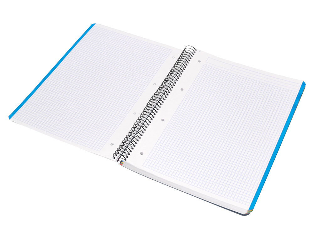 CADERNO ESPIRAL LIDERPAPEL WONDER MICRO DIN A4 CAPA PLASTICO 120 F 90 GR QUADRICULA 5 MM 5 BANDAS DE CORES 4 FUROS AZUL
