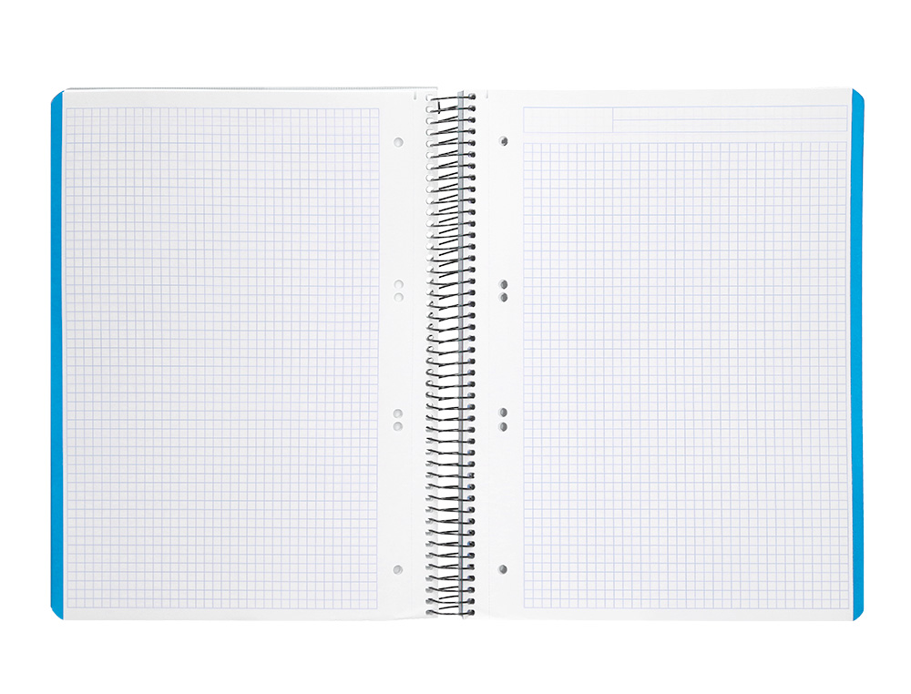 CADERNO ESPIRAL LIDERPAPEL DIN A5 WONDER CAPA PLASTICO 120 F 90 GR QUADRICULA 5MM 5 BANDAS DE CORES 6 FUROS TURQUESA