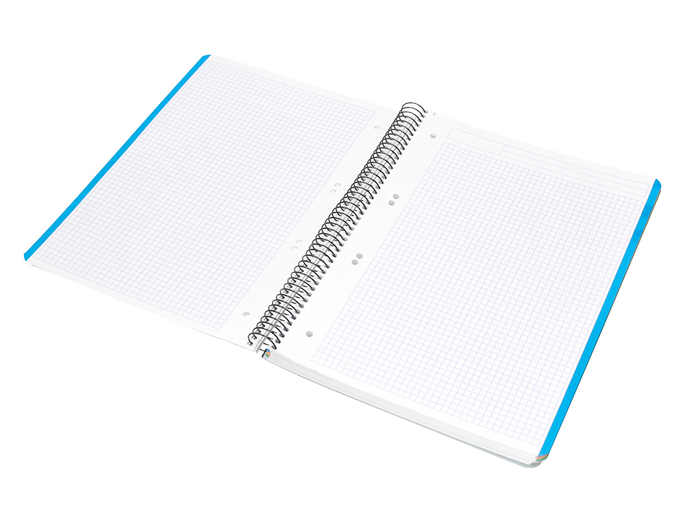 CADERNO ESPIRAL LIDERPAPEL DIN A5 WONDER CAPA PLASTICO 120 F 90 GR QUADRICULA 5MM 5 BANDAS DE CORES 6 FUROS TURQUESA